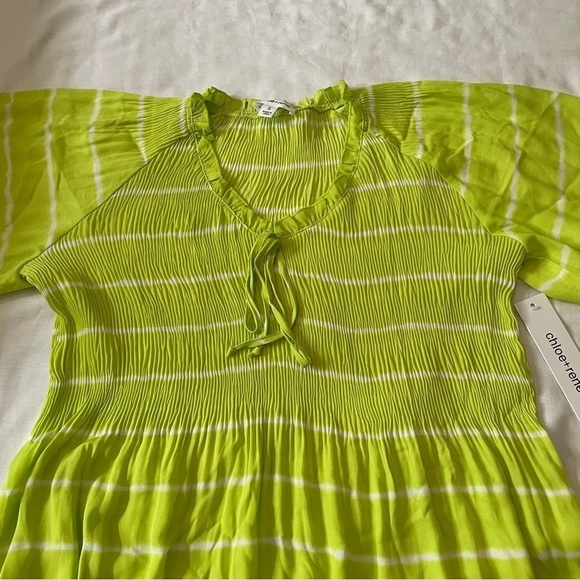 NEW Chloe + Rene Small Bright Green Stripe Dress Sundress ~ Beach Summer Casual - Picture 6 of 10